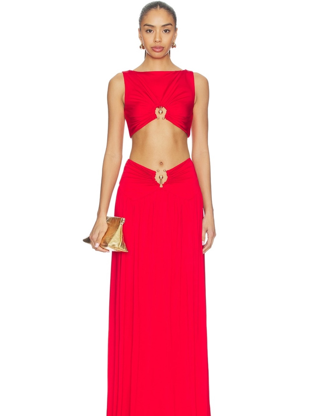 Lovers and Friends “Lotte” Red Two-Piece Maxi set with Gold Accents